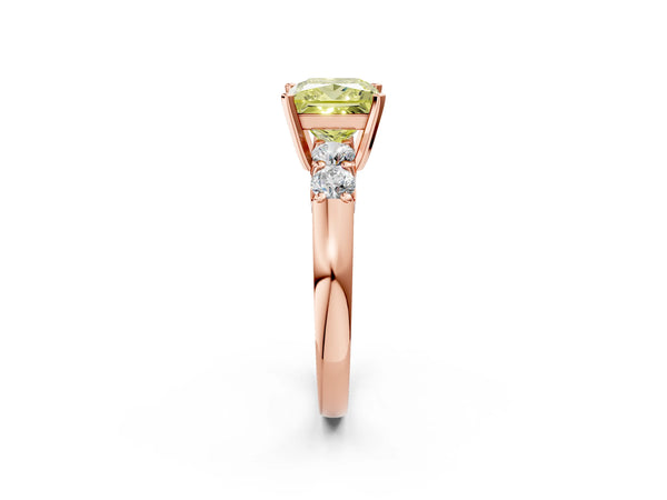 Rose gold Fancy Yellow Princess Cut Brilliant Diamond Five-Stone Engagement Ring with Prong Setting on a Classic Band