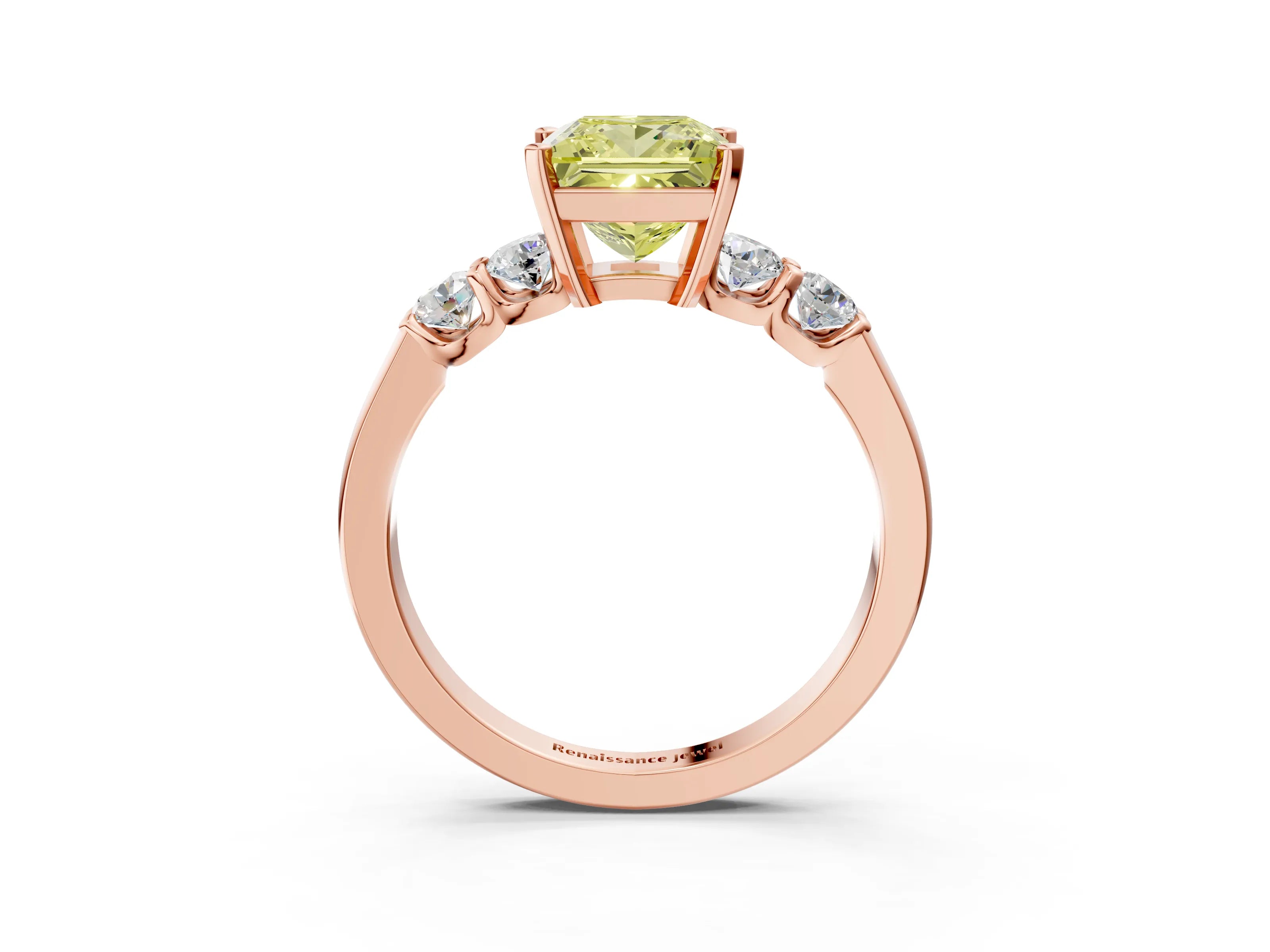 Rose gold Fancy Yellow Princess Cut Brilliant Diamond Five-Stone Engagement Ring with Prong Setting on a Classic Band_6