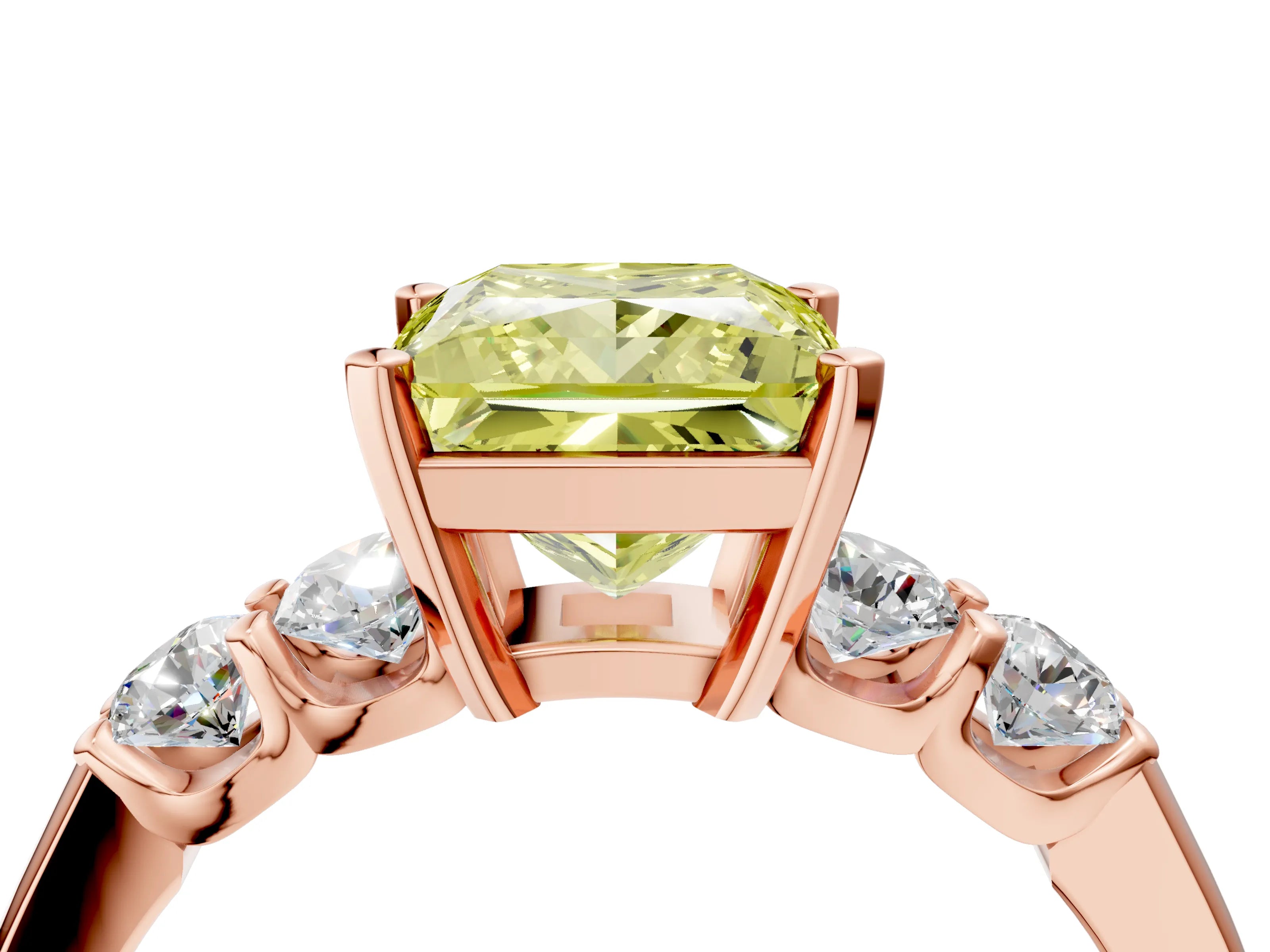 Rose gold Fancy Yellow Princess Cut Brilliant Diamond Five-Stone Engagement Ring with Prong Setting on a Classic Band_7
