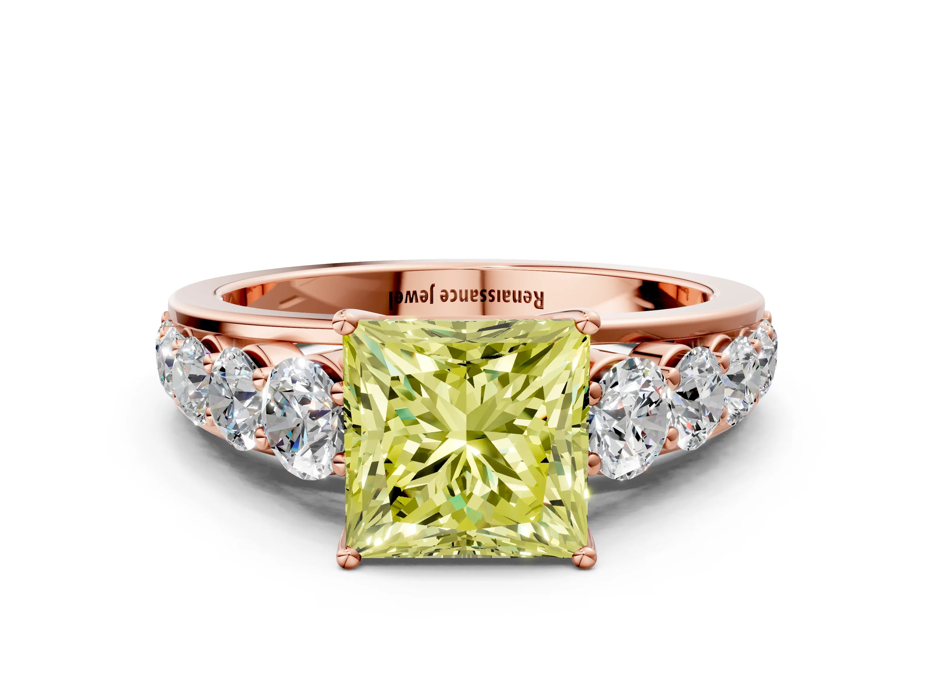 Rose gold Fancy Yellow Princess Cut Brilliant Diamond Pavé Band with Six-Prong Setting