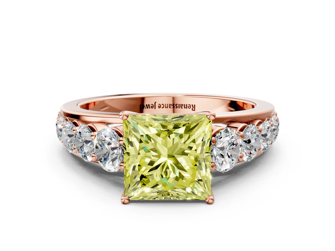 Rose gold Fancy Yellow Princess Cut Brilliant Diamond Pavé Band with Six-Prong Setting_12