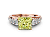 Rose gold Fancy Yellow Princess Cut Brilliant Diamond Pavé Band with Six-Prong Setting_12