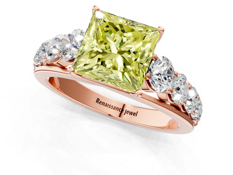 Rose gold Fancy Yellow Princess Cut Brilliant Diamond Pavé Band with Six-Prong Setting_1