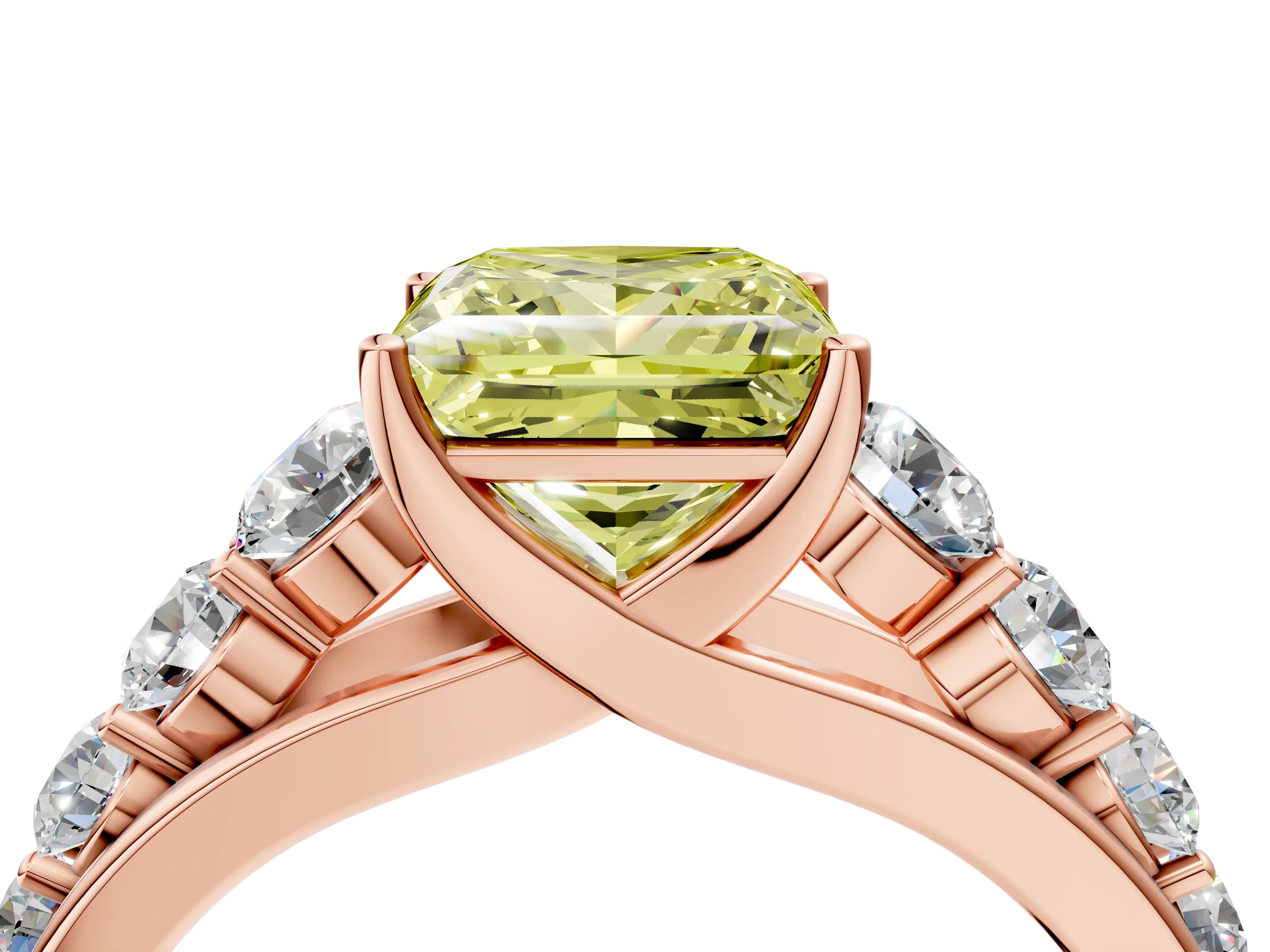 Rose gold Fancy Yellow Princess Cut Brilliant Diamond Pavé Band with Six-Prong Setting_4