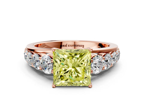 Rose gold Fancy Yellow Princess Cut Brilliant Diamond Pavé Band with Six-Prong Setting
