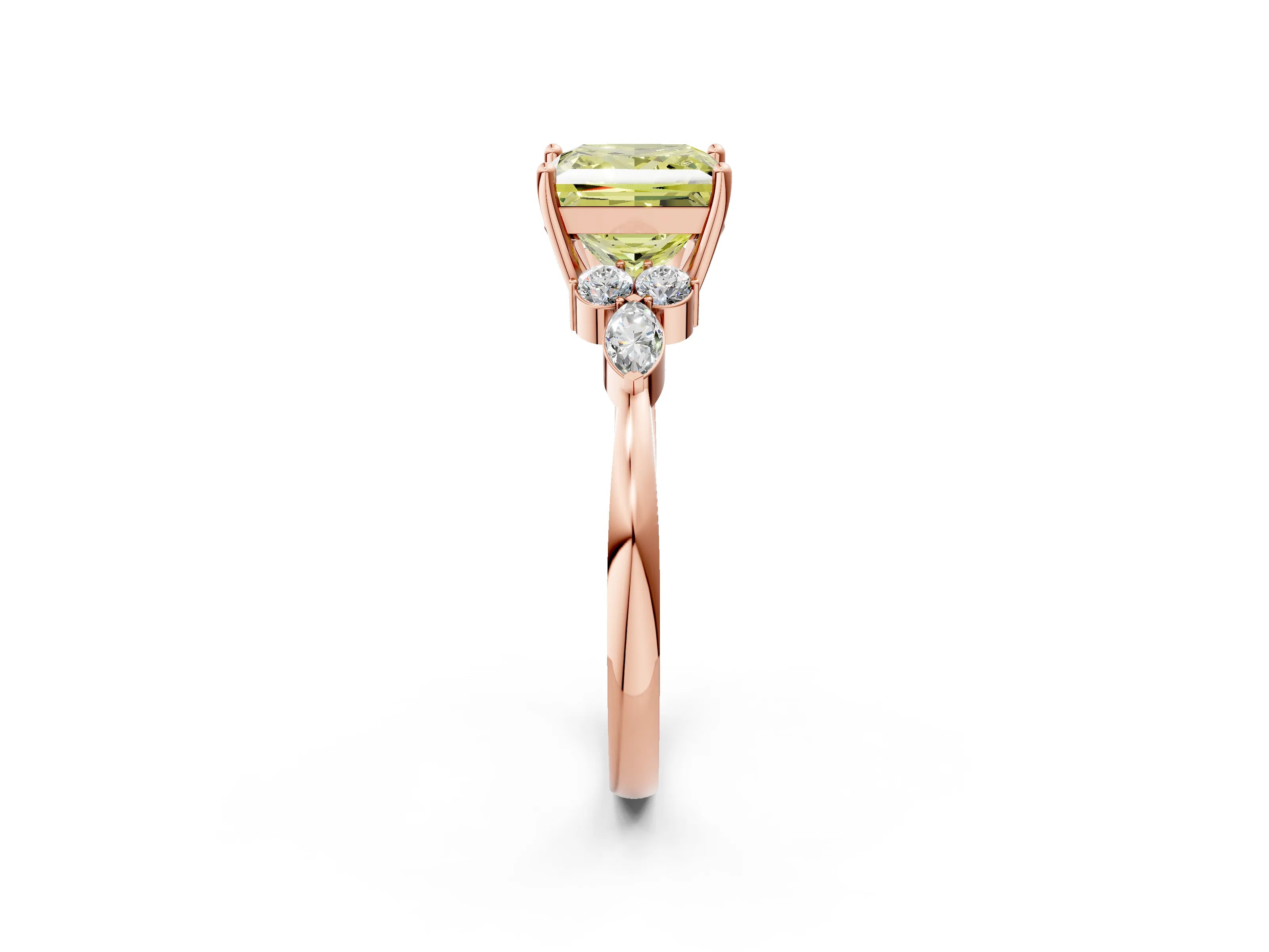 Rose gold Fancy Yellow Princess Cut Brilliant Diamond Solitaire Ring with Pear Side Stones and Four-Prong Setting_5