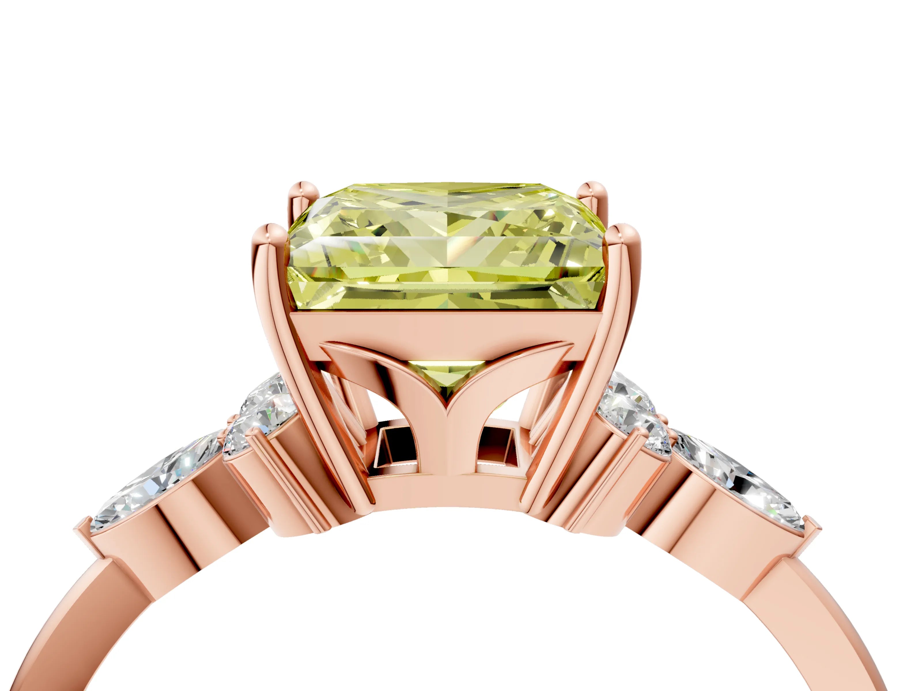 Rose gold Fancy Yellow Princess Cut Brilliant Diamond Solitaire Ring with Pear Side Stones and Four-Prong Setting_7