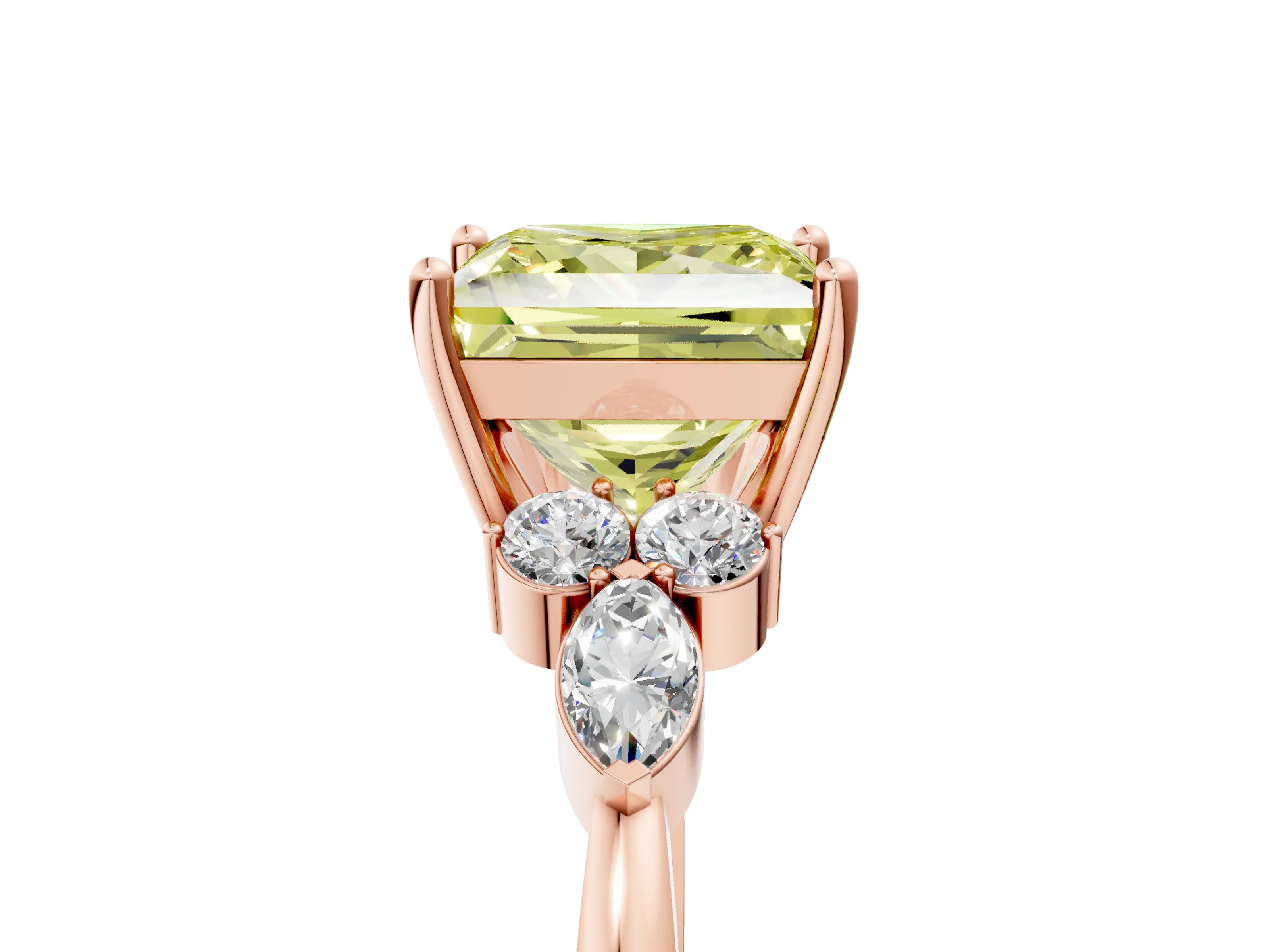 Rose gold Fancy Yellow Princess Cut Brilliant Diamond Solitaire Ring with Pear Side Stones and Four-Prong Setting_8