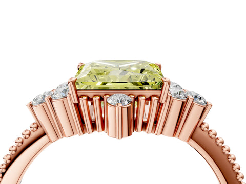 Rose gold Fancy Yellow Princess Cut Brilliant Diamond with Cluster Setting on a Beaded Band and Four-Prong Setting_4