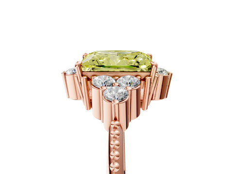 Rose gold Fancy Yellow Princess Cut Brilliant Diamond with Cluster Setting on a Beaded Band and Four-Prong Setting_5
