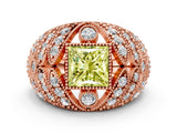 Rose gold Fancy Yellow Princess Cut Brilliant Halo Pave Diamond Milgrain Ring