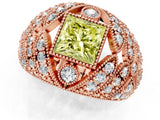 Rose gold Fancy Yellow Princess Cut Brilliant Halo Pave Diamond Milgrain Ring_1