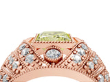 Rose gold Fancy Yellow Princess Cut Brilliant Halo Pave Diamond Milgrain Ring_4