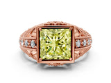 Rose gold Fancy Yellow Princess Cut Brilliant Milgrain Filigree Diamond Ring with Square Prong Setting