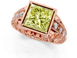 Rose gold Fancy Yellow Princess Cut Brilliant Milgrain Filigree Diamond Ring with Square Prong Setting_1