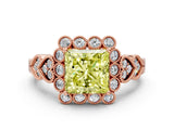 Rose gold Fancy Yellow Princess Cut Brilliant Milgrain Pave Heart Band Solitaire Ring
