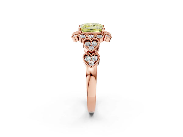 Rose Gold Princess Cut Milgrain Halo Engagement Ring Setting for Fancy Yellow Center