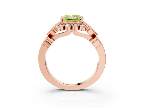 Rose gold Fancy Yellow Princess Cut Brilliant Milgrain Pave Heart Band Solitaire Ring_3