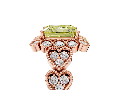 Rose gold Fancy Yellow Princess Cut Brilliant Milgrain Pave Heart Band Solitaire Ring_5
