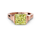 Rose gold Fancy Yellow Princess Cut Brilliant Solitaire Diamond Ring with Channel Set Band and Bar Prong Setting