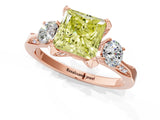Rose gold Fancy Yellow Princess Cut Brilliant Three-Stone Diamond Ring with Pavé Band and Four-Prong Setting_4