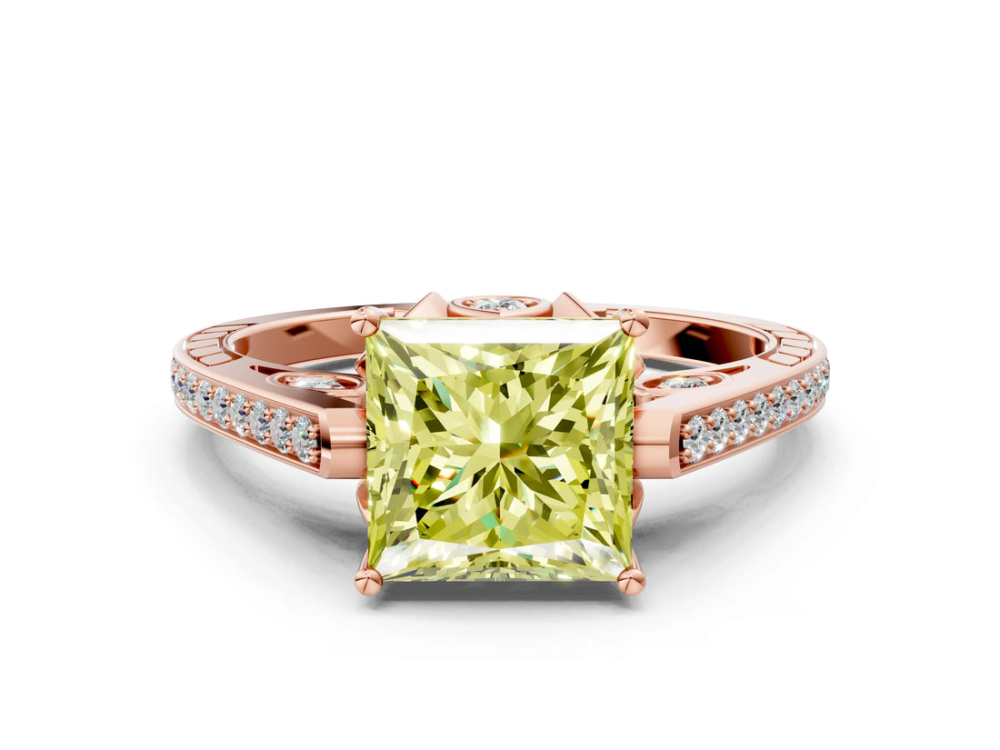 Rose gold Fancy Yellow Princess  Cut Cathedral Pave Diamond Engagement Ring with Six-Prong Setting_36