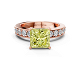 Rose gold Fancy Yellow Princess  Cut Channel Set Diamond Engagement Ring with Four-Prong Setting