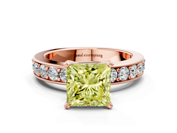 Rose gold Fancy Yellow Princess  Cut Channel Set Diamond Engagement Ring with Four-Prong Setting