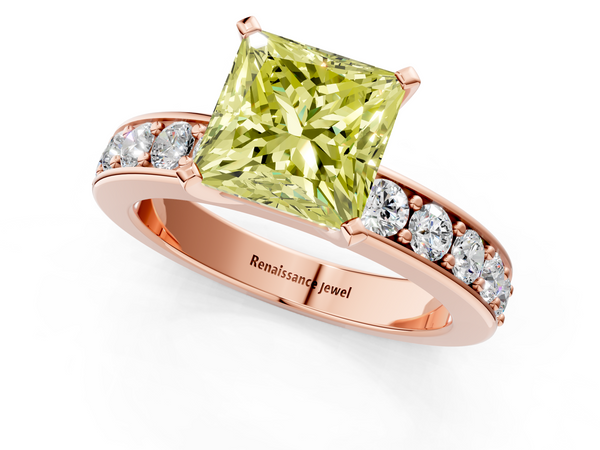 Rose gold Fancy Yellow Princess  Cut Channel Set Diamond Engagement Ring with Four-Prong Setting