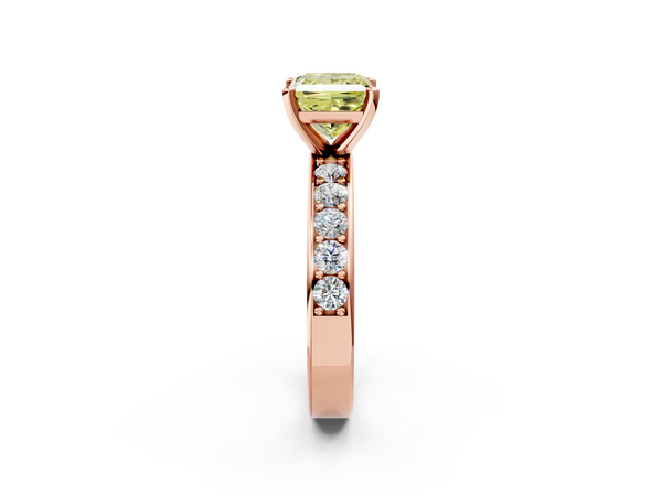Rose gold Fancy Yellow Princess  Cut Channel Set Diamond Engagement Ring with Four-Prong Setting