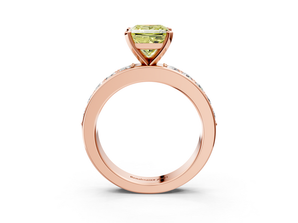 Rose gold Fancy Yellow Princess  Cut Channel Set Diamond Engagement Ring with Four-Prong Setting