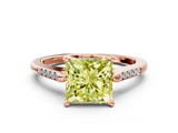 Rose gold Fancy Yellow Princess  Cut Channel Set Solitaire Engagement Ring with Four-Prong Setting