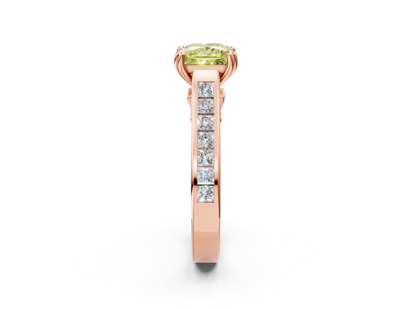 Rose gold Fancy Yellow Princess  Cut Channel Set Solitaire Engagement Ring with Prong Setting