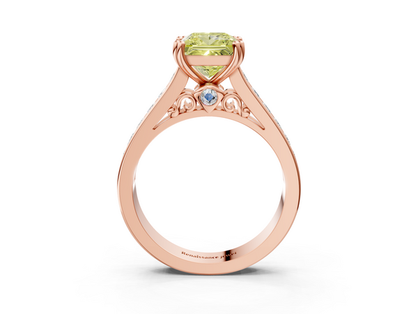 Rose gold Fancy Yellow Princess  Cut Channel Set Solitaire Engagement Ring with Prong Setting