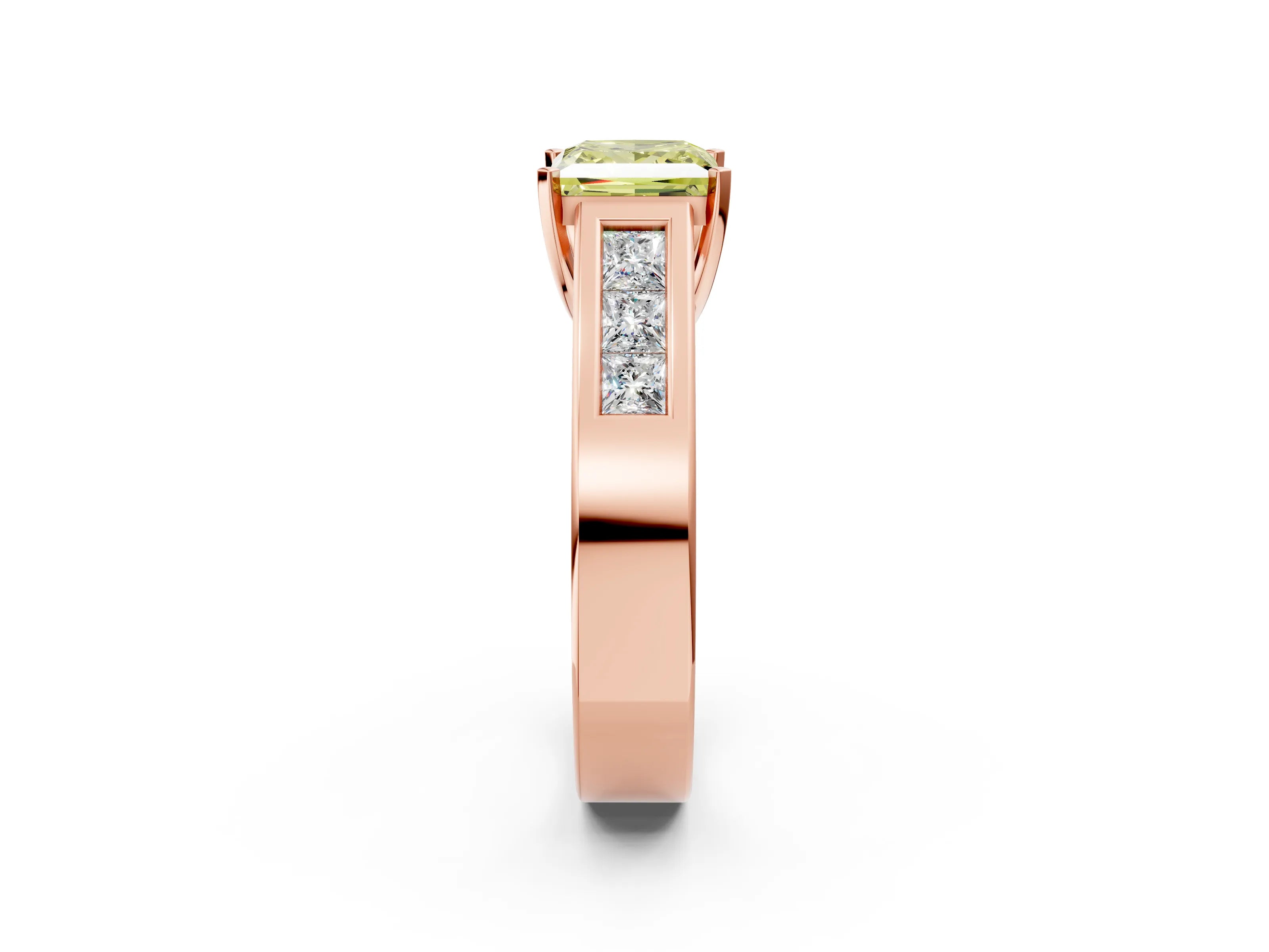 Rose gold Fancy Yellow Princess Cut Cut Channel Set Solitaire Ring with Four-Prong Setting_2