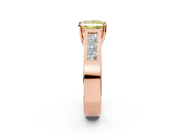 Rose Gold Princess Cut Engagement Ring Setting for Fancy Yellow Center with Channel-Set Shoulders