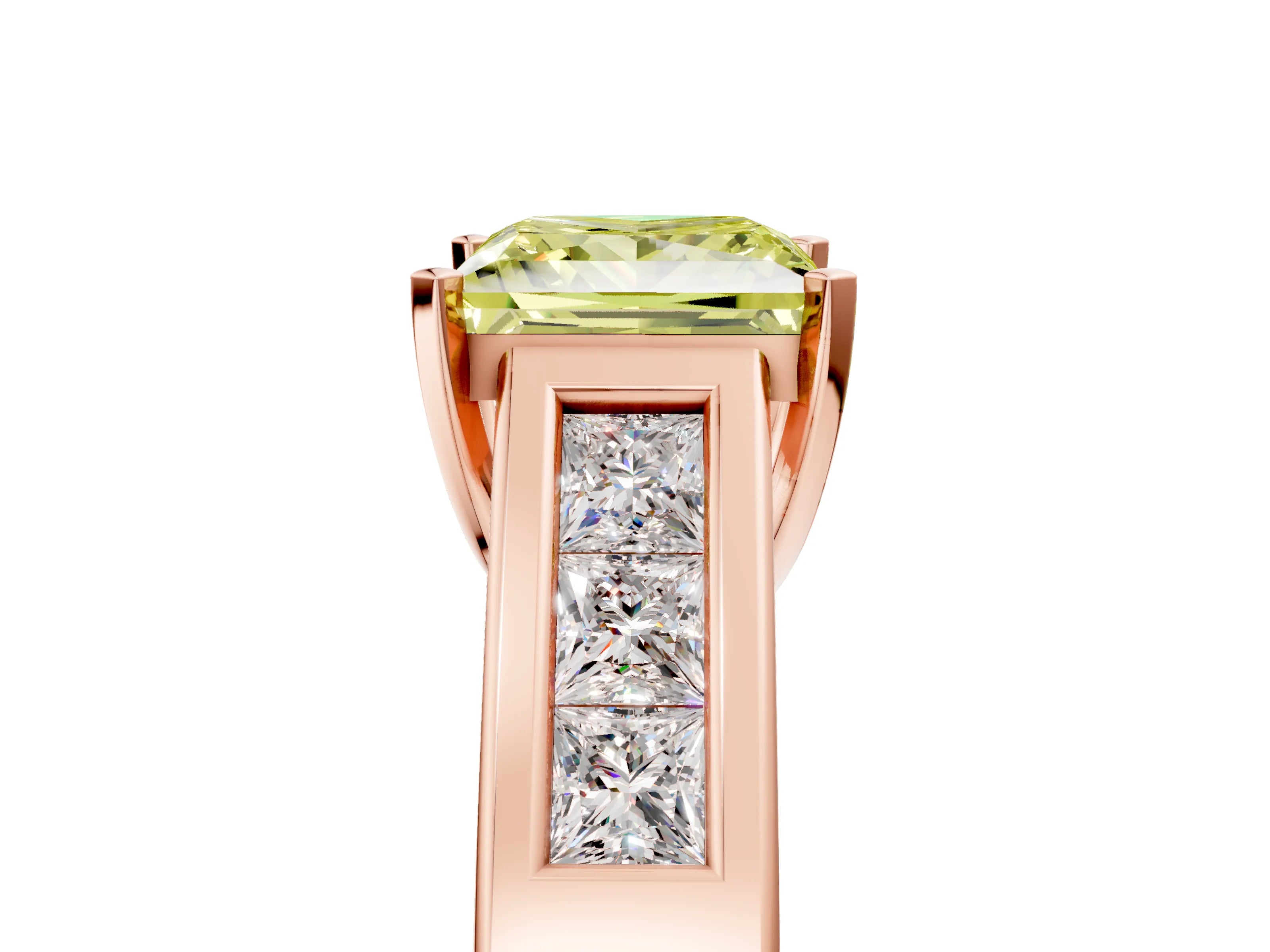Rose gold Fancy Yellow Princess Cut Cut Channel Set Solitaire Ring with Four-Prong Setting_5