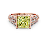 Rose gold Fancy Yellow Princess Cut Cut Diamond Channel Set Pave Band with Tension Prong Setting