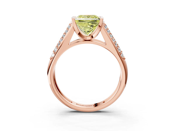 Rose gold Fancy Yellow Princess Cut Diamond Channel Set Pave Band with Tension Prong Setting