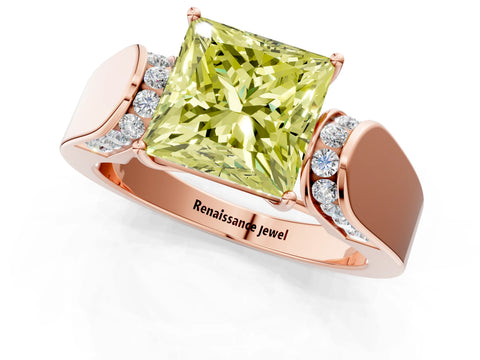 Rose gold Fancy Yellow Princess Cut Cut Diamond Channel Set Solitaire Ring with Four-Prong Setting_1