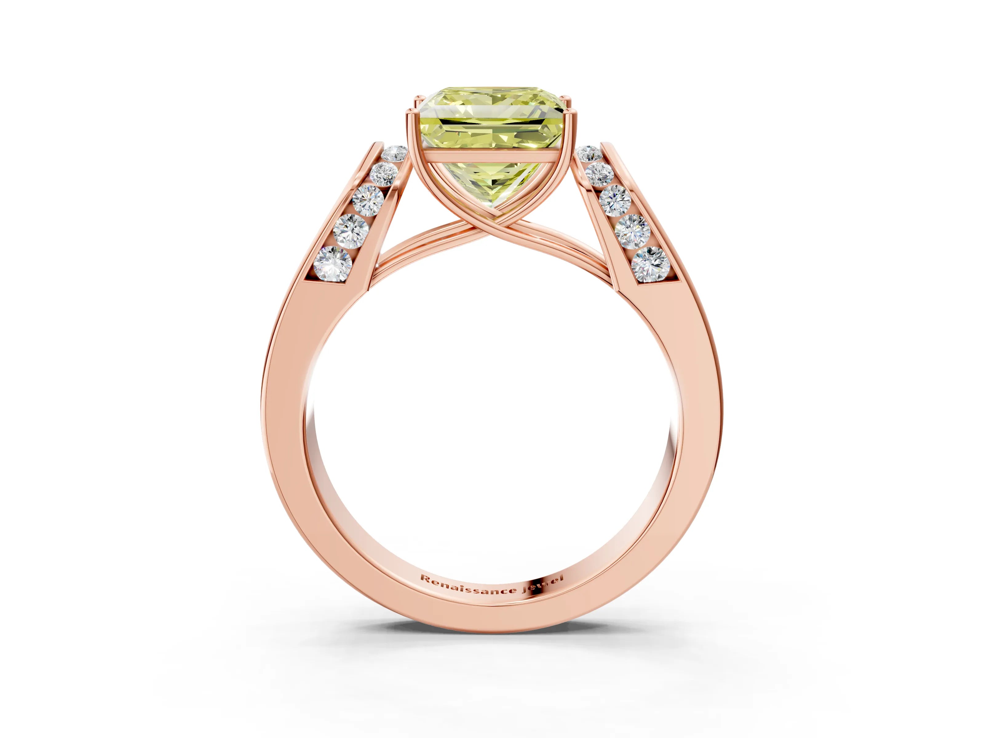 Rose gold Fancy Yellow Princess Cut Cut Diamond Channel Set Solitaire Ring with Four-Prong Setting_3