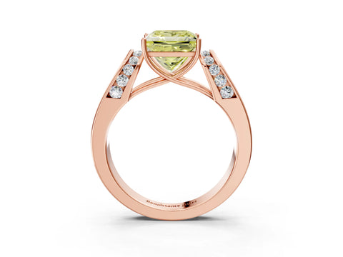 Rose gold Fancy Yellow Princess Cut Cut Diamond Channel Set Solitaire Ring with Four-Prong Setting_3