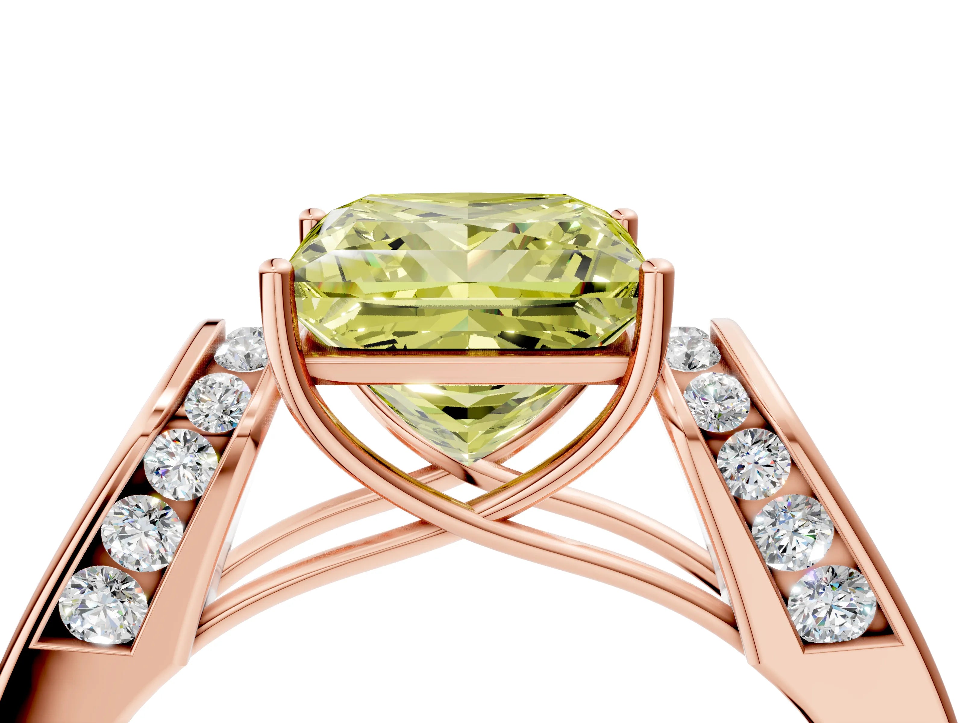 Rose gold Fancy Yellow Princess Cut Cut Diamond Channel Set Solitaire Ring with Four-Prong Setting_4