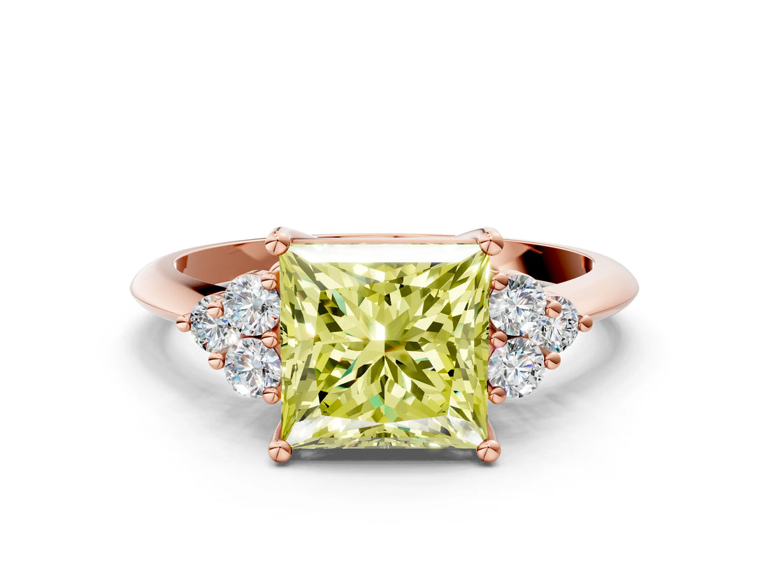 Rose gold Fancy Yellow Princess Cut Cut Diamond Cluster Ring with Solitaire Band and Four-Prong Setting_12