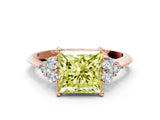 Rose gold Fancy Yellow Princess Cut Cut Diamond Cluster Ring with Solitaire Band and Four-Prong Setting_12
