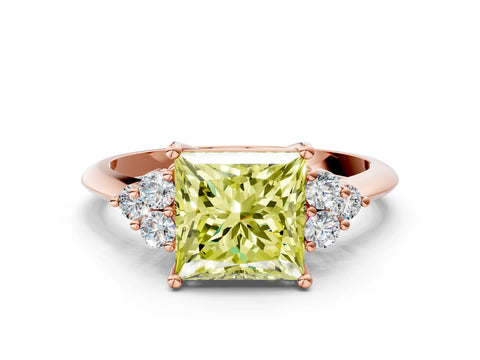 Rose gold Fancy Yellow Princess Cut Cut Diamond Cluster Ring with Solitaire Band and Four-Prong Setting_12