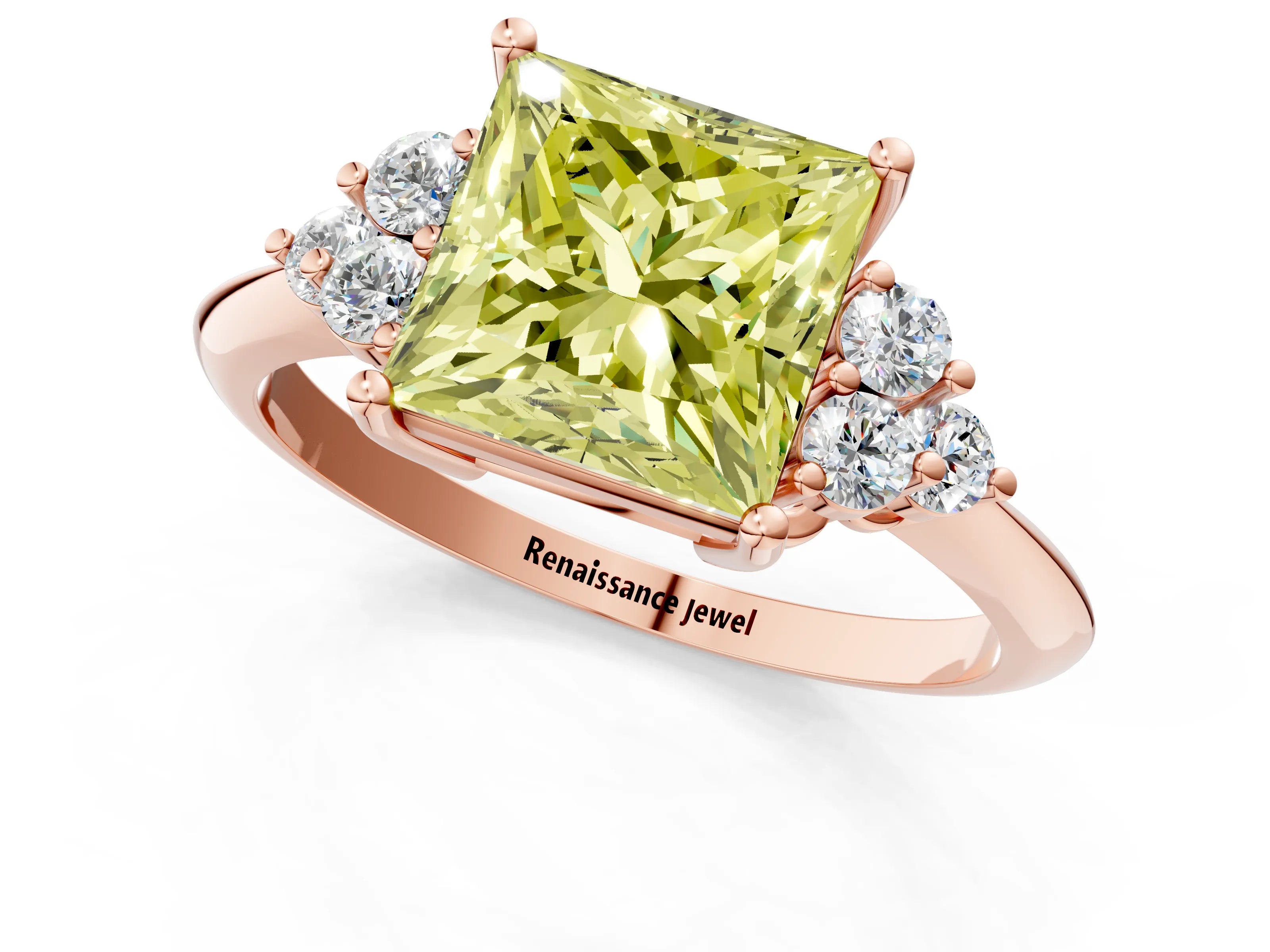 Rose gold Fancy Yellow Princess Cut Cut Diamond Cluster Ring with Solitaire Band and Four-Prong Setting_13
