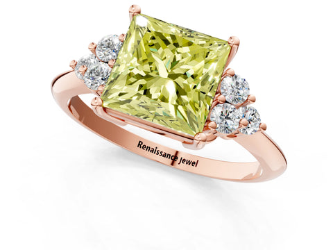Rose gold Fancy Yellow Princess Cut Cut Diamond Cluster Ring with Solitaire Band and Four-Prong Setting_13