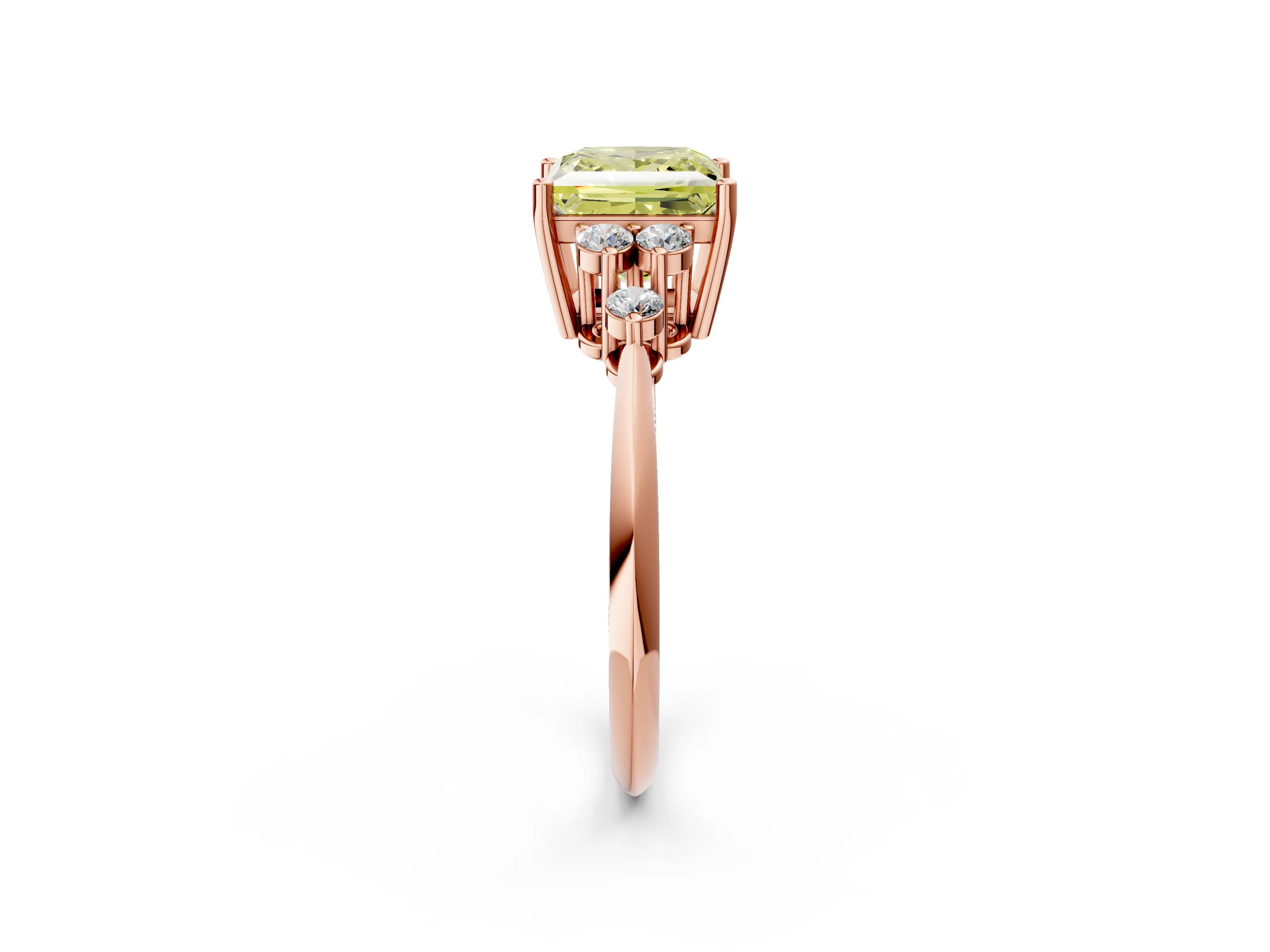 Rose gold Fancy Yellow Princess Cut Cut Diamond Cluster Ring with Solitaire Band and Four-Prong Setting_14