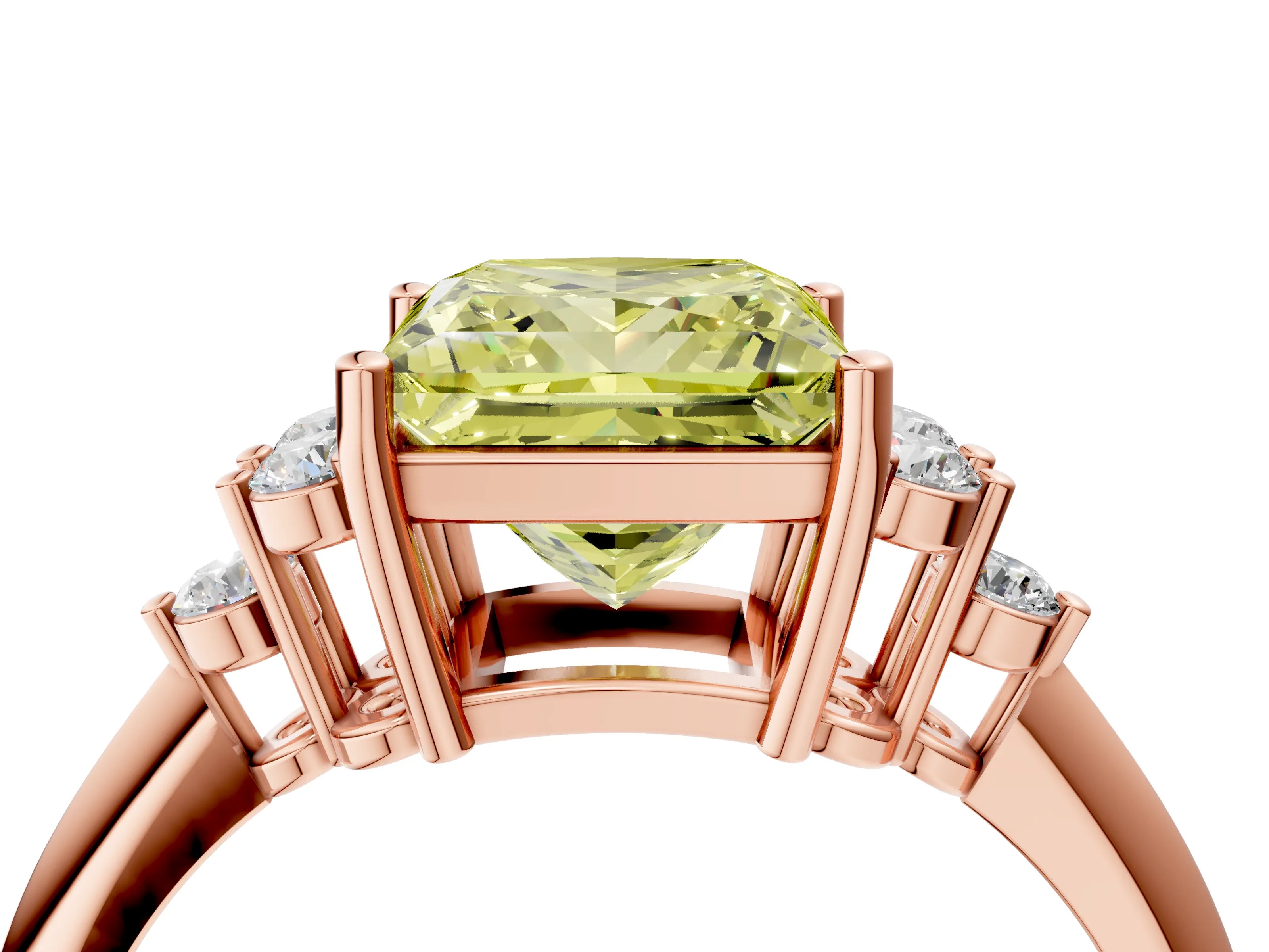 Rose gold Fancy Yellow Princess Cut Cut Diamond Cluster Ring with Solitaire Band and Four-Prong Setting_16